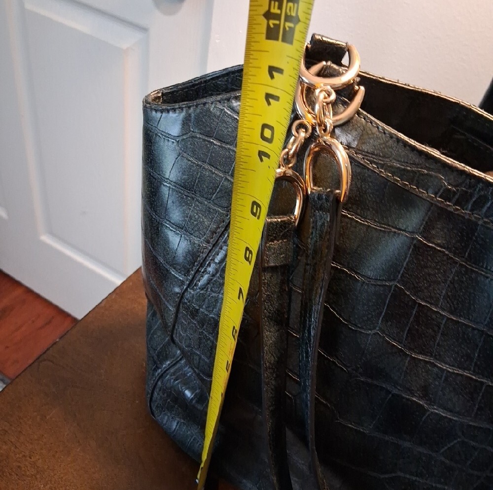 New Directions Black Croc-Embossed Tote Bag with Gold Hardware - Picture 12 of 16